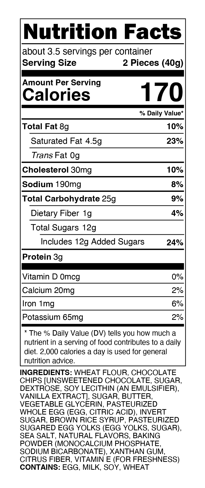 Dark Chocolate Chip + Sea Salt 5 oz bites bag Nutritional Facts