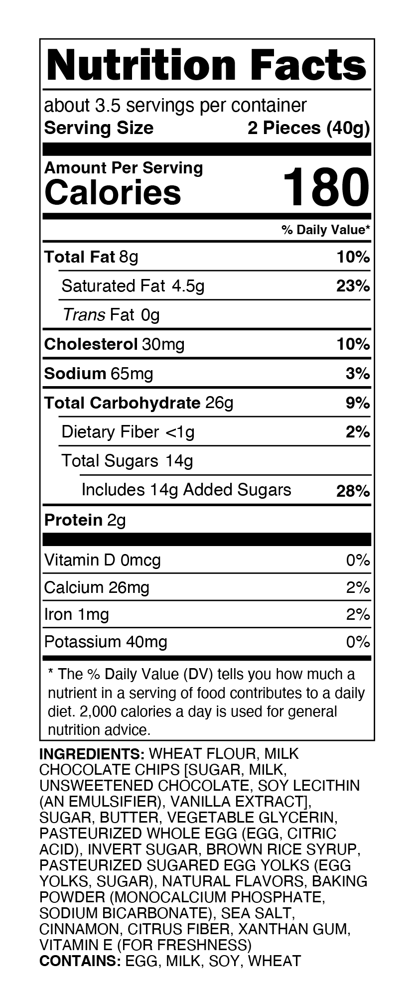 Milk Chocolate Chip + Cinnamon Sugar 5 oz Bag Nutritional Facts