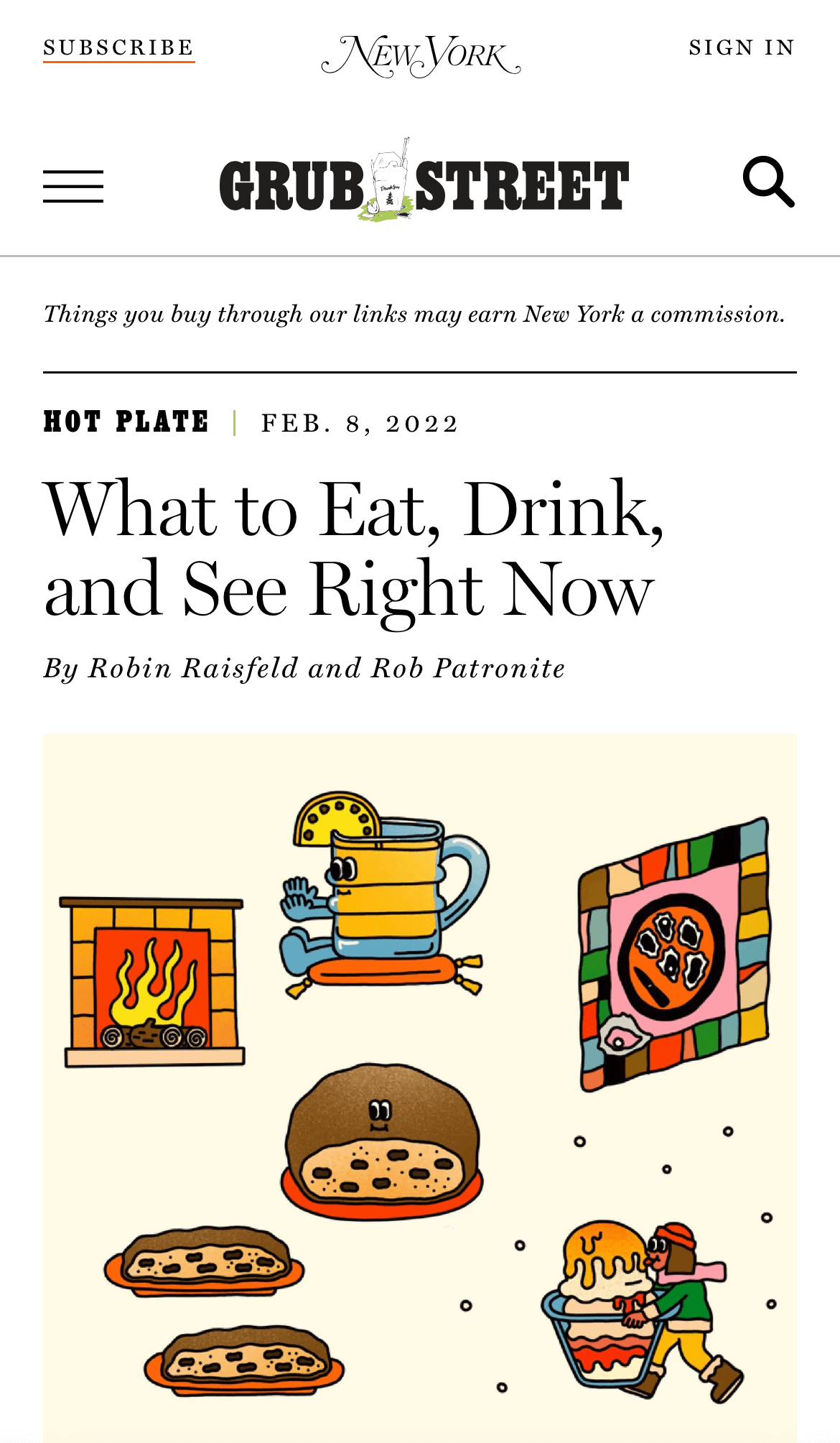 The New York Magazine's Grub Street snippit on What to Eat, Drink, and See Right Now including Wandel
