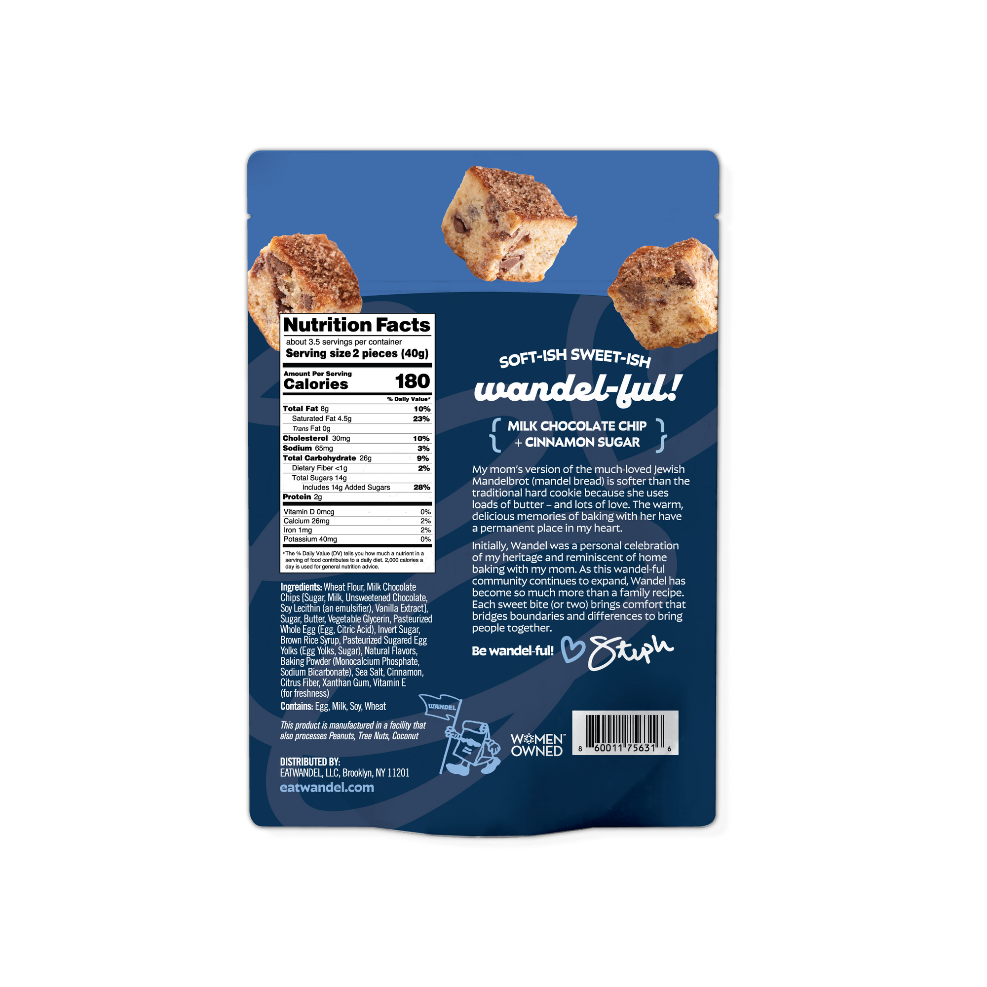 Backside of Milk Chocolate Chip + Cinnamon Sugar 5 oz bites bag
