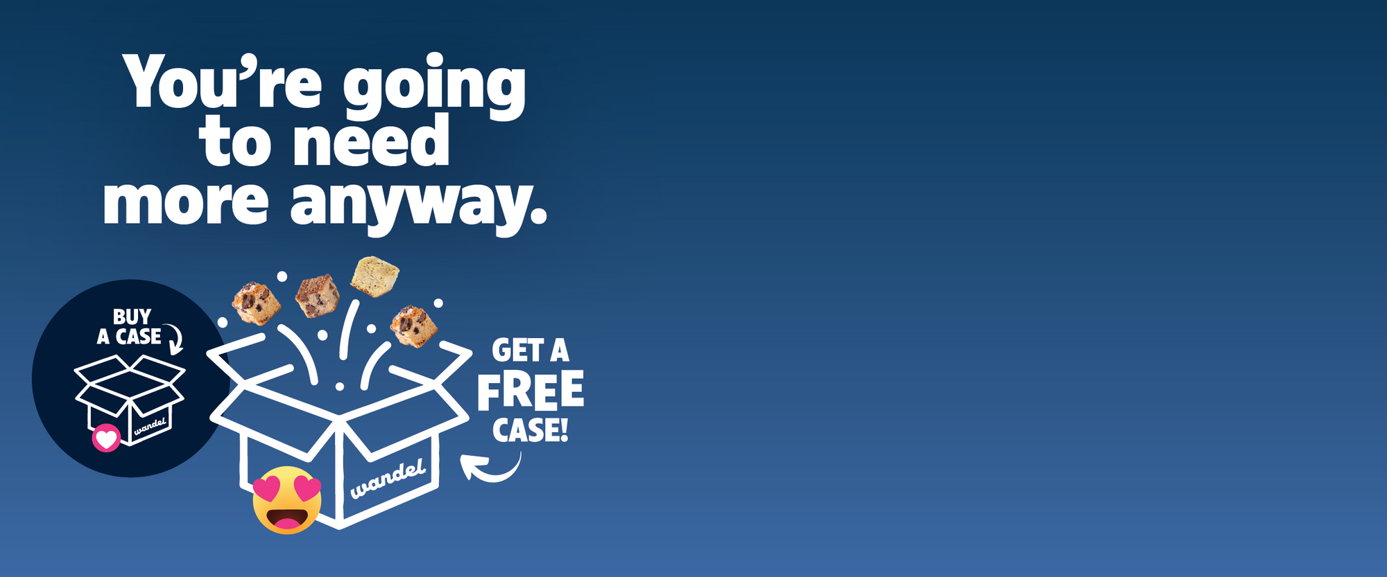 You're going to need more anyway! Buy a case of 6 bags of Wandel, get a case through Aug 8. An outlined box has different  wandel pieces popping out in excitement for this BOGO deal.